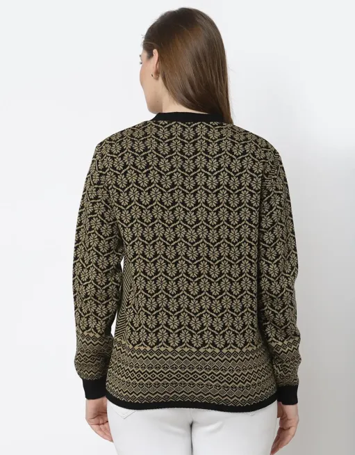 Women Full Sleeves Jaquard Acrylic Winter Cardigan Sweater