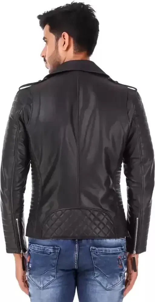 Full Sleeve Self Design Men Leather Jacket