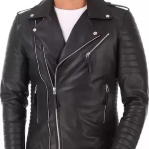 Full Sleeve Self Design Men Leather Jacket