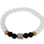 Men's and Women's Yoga and Meditation Buddha Natural Lava Stone Beads Base Metal Religious Natural Stones crystal Bracelet (White)