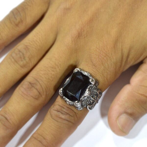 Square Faux Stone Finger Ring for Men - Silver [Jewelry]