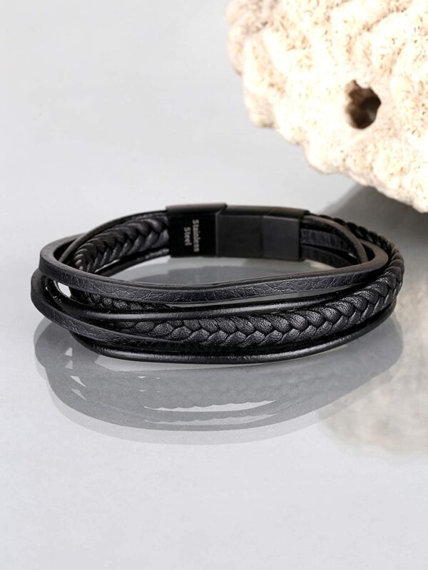 Magnetic-Clasp Genuine Leather Stylish Band Wrap Bracelet for Men and Boys