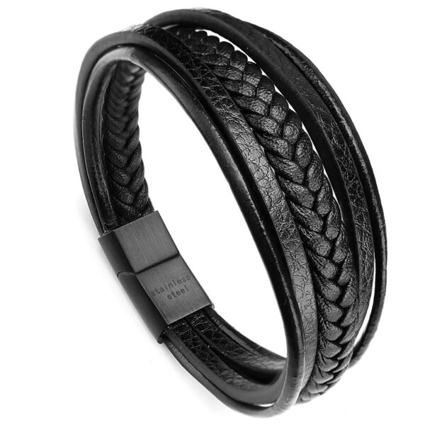 Magnetic-Clasp Genuine Leather Stylish Band Wrap Bracelet for Men and Boys