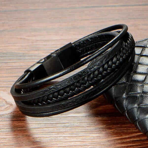 Magnetic-Clasp Genuine Leather Stylish Band Wrap Bracelet for Men and Boys