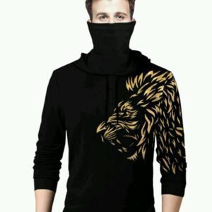 Printed Men Hooded Neck Black T-Shirt
