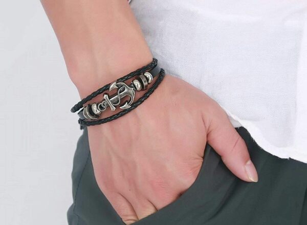 Stylish Leather Black Wraps Cuff Design Bracelet For Men