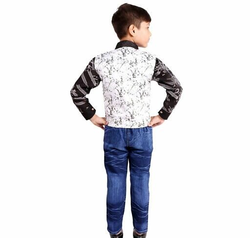 Ethnic Wear 3 Piece Suit Set with Shirt Trousers Tie and Gallace Waistcoat for Kids and Boys
