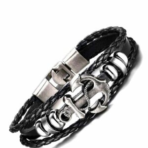 Stylish Leather Black Wraps Cuff Design Bracelet For Men