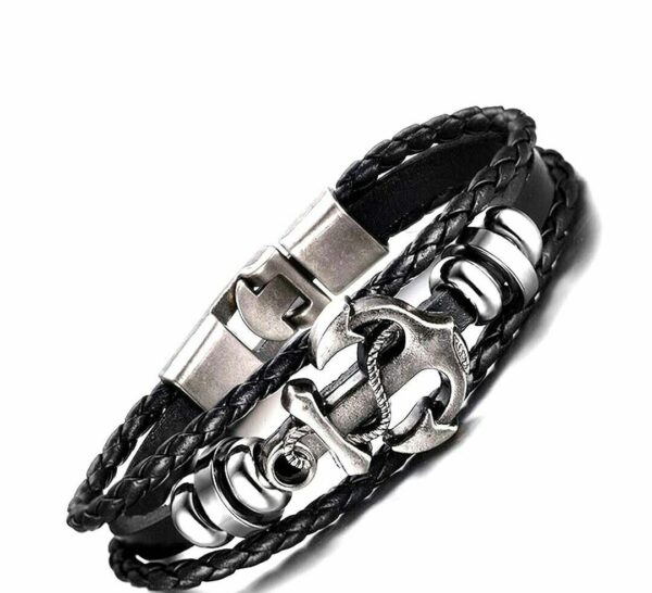 Stylish Leather Black Wraps Cuff Design Bracelet For Men