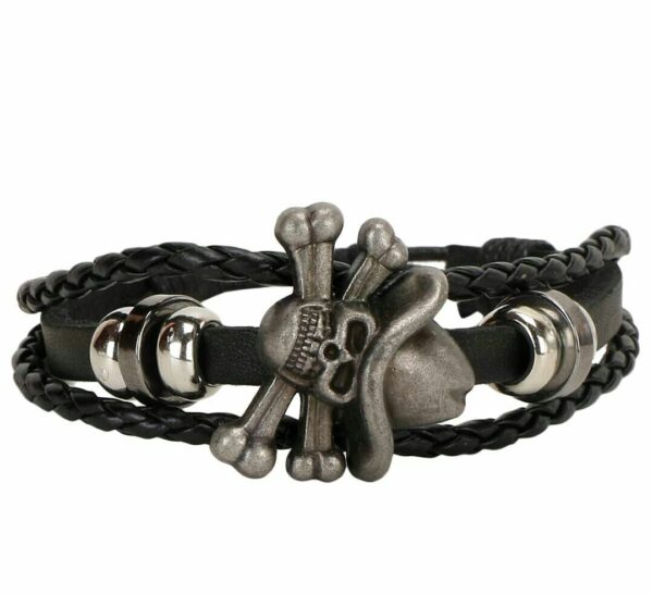 Stylish Leather Black Rough & Tough Stylish Skull Design Bracelet For Men