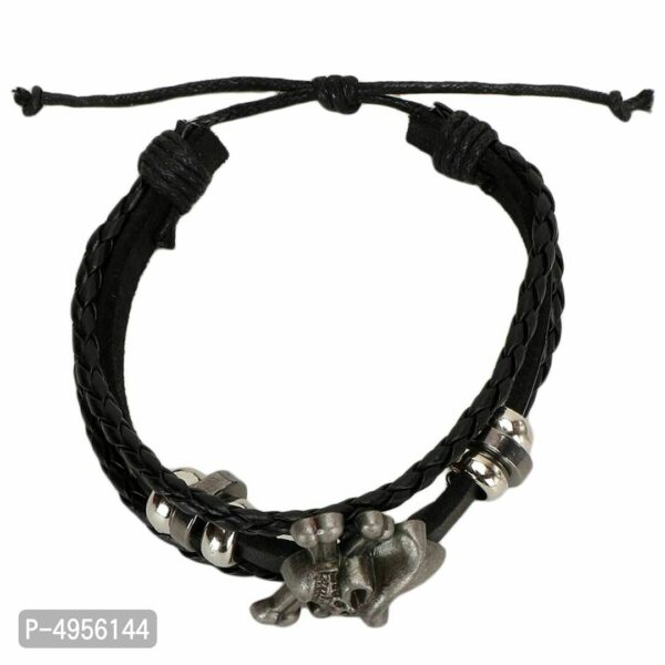 Stylish Leather Black Rough & Tough Stylish Skull Design Bracelet For Men