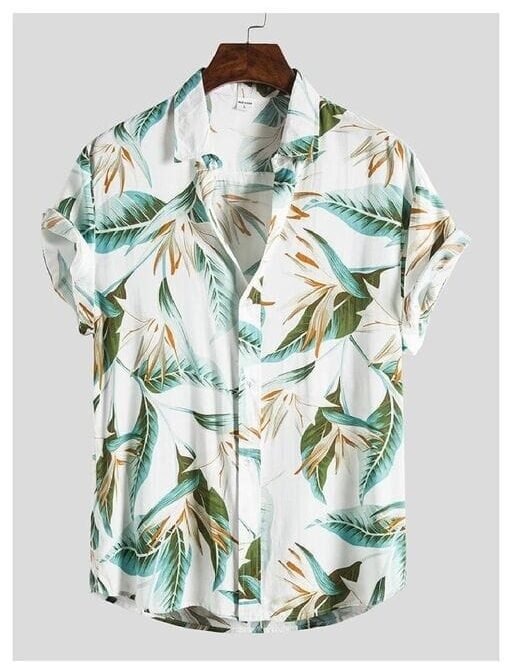 Men Cotton Floral Print Turn Down Collar Hawaii Shirt