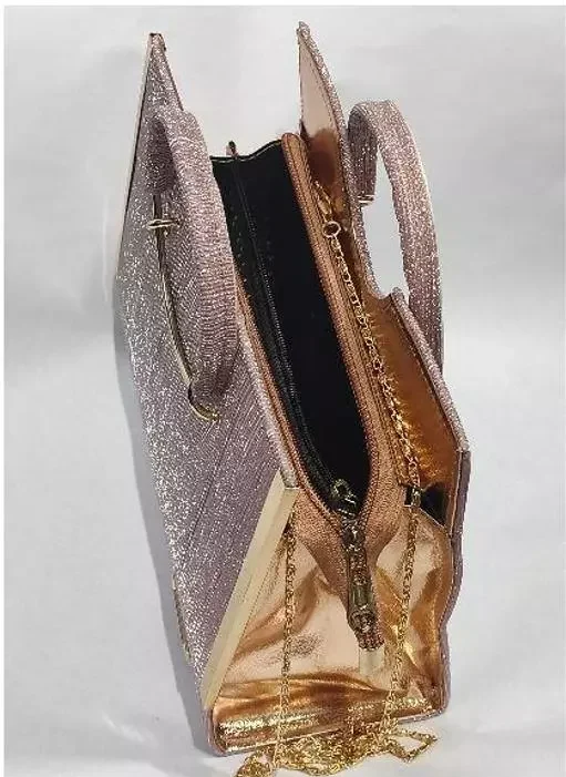 Stylish Bridal Party Wear Sling Hand Bag Purse Clutch With Side Golden Chain For Women And Girls (Color-Rose Gold)