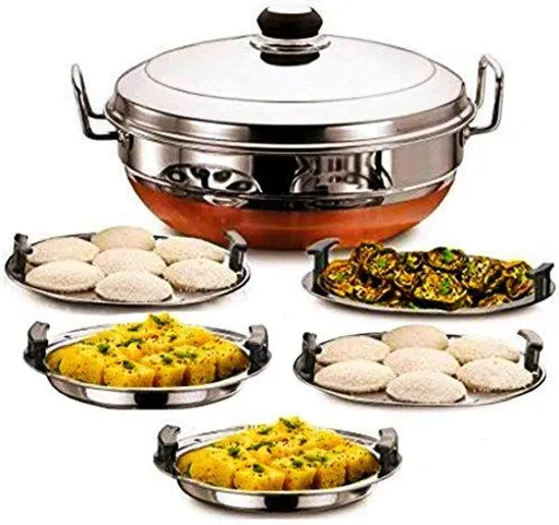 Multi Kadai 5 in 1 Idli Maker Multi purpose usefull Kadhai With Steel Lid Standard Idli Maker
