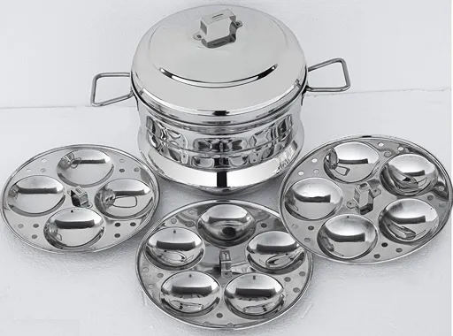 Stainless Steel Idli Maker/satti/Steamer/Boiler/Cooker/Panai (14 IDLY, 3 plates), Weight 1.400 Kg…