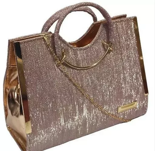 Stylish Bridal Party Wear Sling Hand Bag Purse Clutch With Side Golden Chain For Women And Girls (Color-Rose Gold)