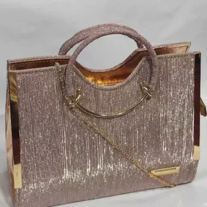 Stylish Bridal Party Wear Sling Hand Bag Purse Clutch With Side Golden Chain For Women And Girls (Color-Rose Gold)