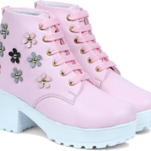 Women High Ankle Stylish Ladies Casual Boots (R-Boot-9611-P-3) Boots For Women  (Pink)