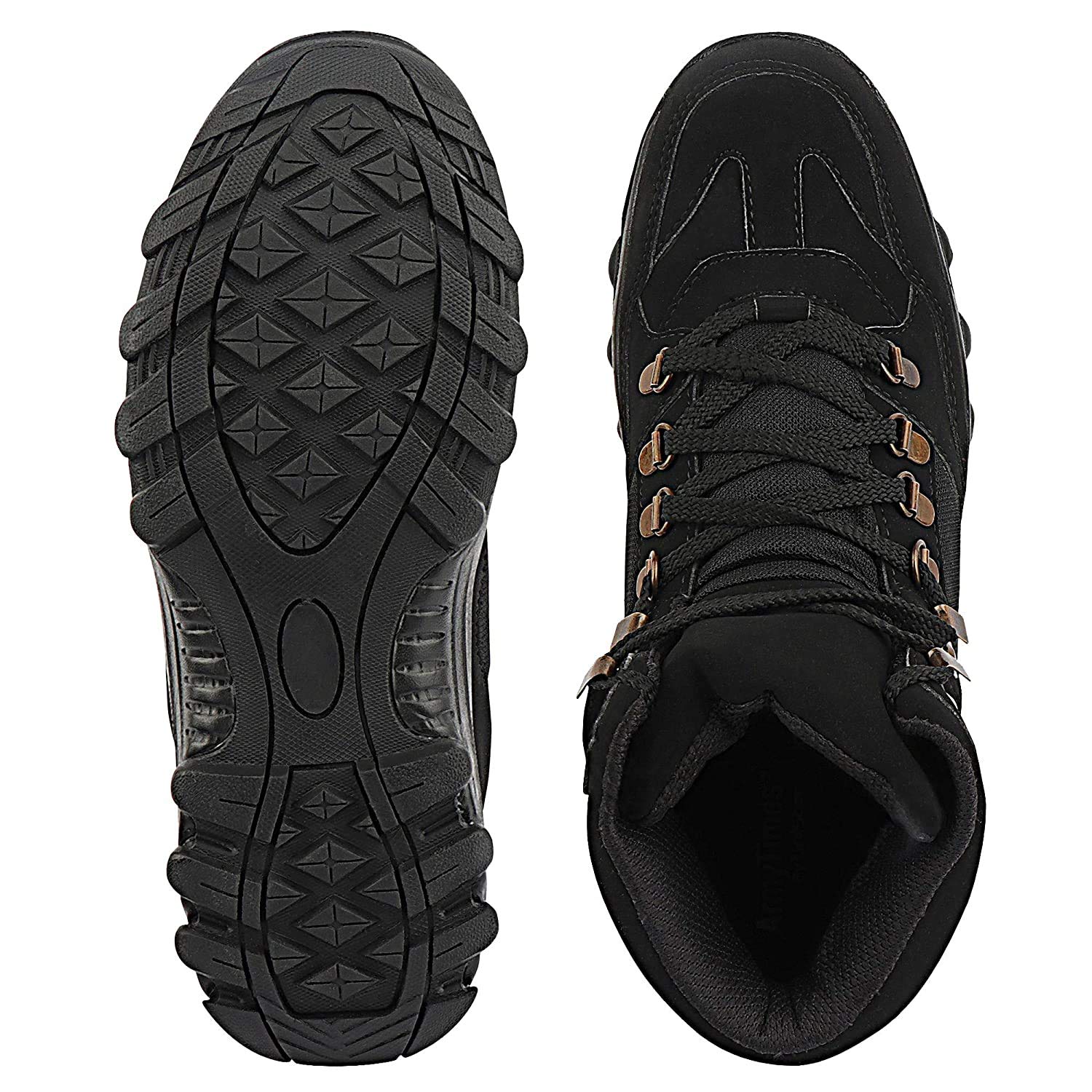 Unistar Anti-Skid High Ankle Beast Collection, Oil Stain & Water Resistant, Light Weight Trekking Shoes Riding Shoes- Odor Free and Sweat Absorption with Dust Proof Bag Black