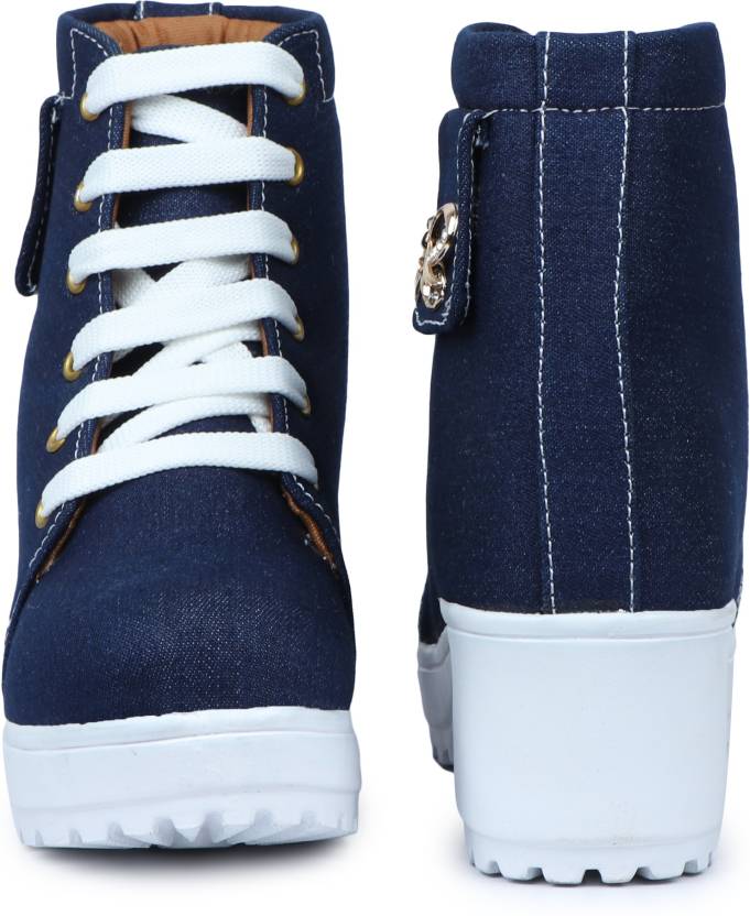 HimQuen New Trendy Latest Design Stylish Girl's Boot Shoe For Women Denim Comfortable Fashionable Outdoor High Heel Ankle Length Lightweight Lace-Up Boots for Women/Girls Boots For Women Boots For Women Boots For Women