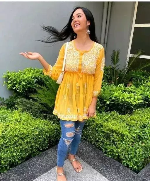 GEORGETTE FABRIC HEAVY EMBDROIDERY WORK WOMENS WEAR TOPS