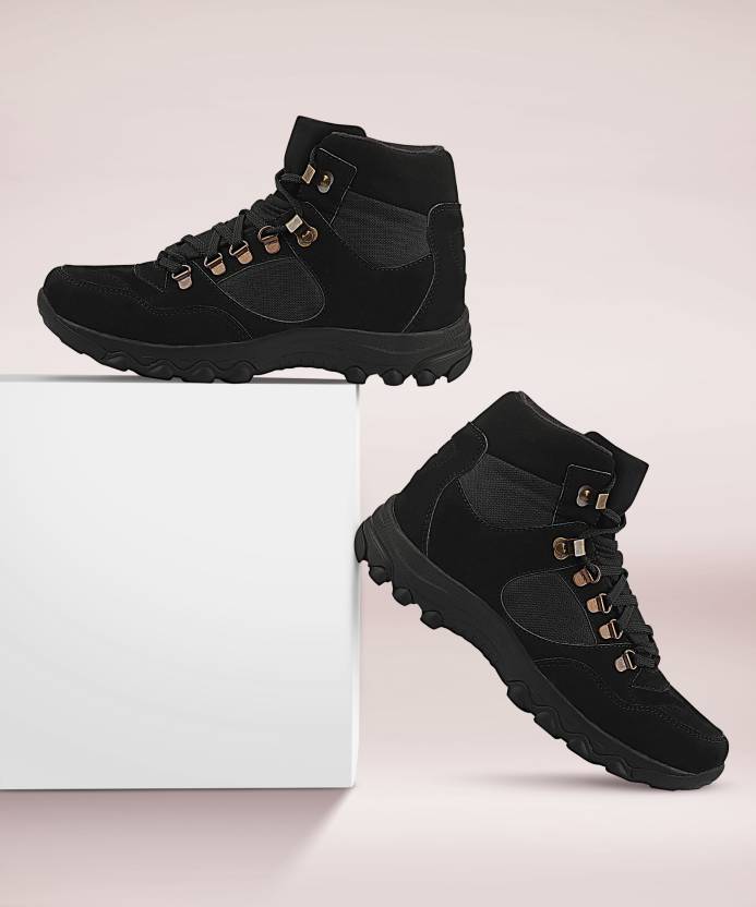 Unistar Anti-Skid High Ankle Beast Collection, Oil Stain & Water Resistant, Light Weight Trekking Shoes Riding Shoes- Odor Free and Sweat Absorption with Dust Proof Bag Black