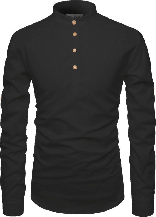 Pack of 2 Men Solid Pure Cotton Straight Kurta  (Black, White)