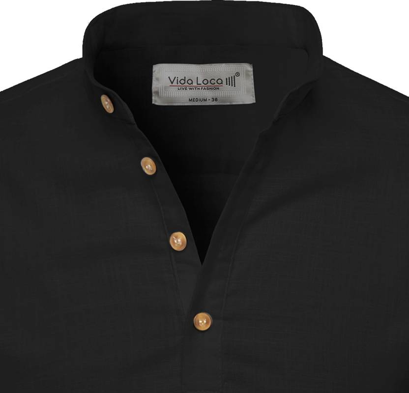 Pack of 2 Men Solid Pure Cotton Straight Kurta  (Black, White)