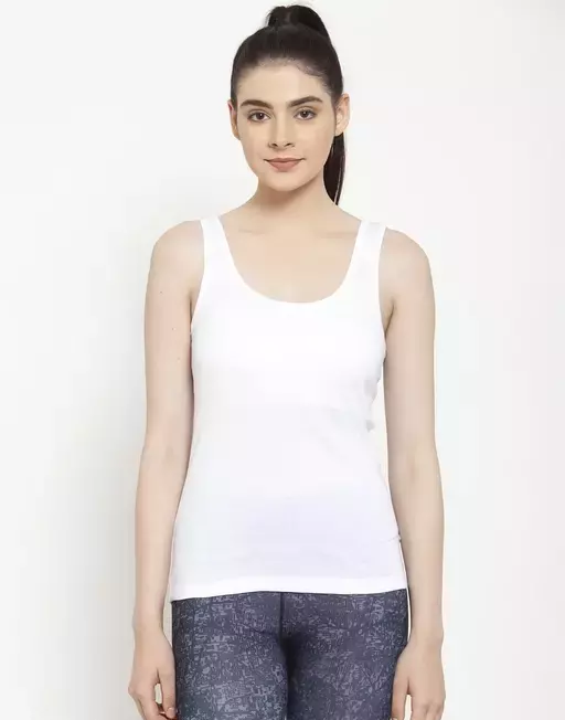 Women Black Cotton Rib U-Neck Tank top