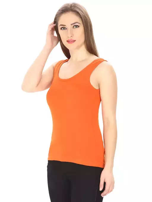 Women Black Cotton Rib U-Neck Tank top