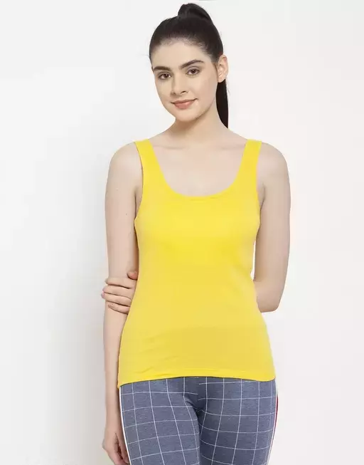 Women Black Cotton Rib U-Neck Tank top