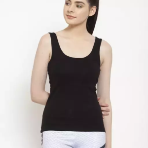 Women Black Cotton Rib U-Neck Tank top