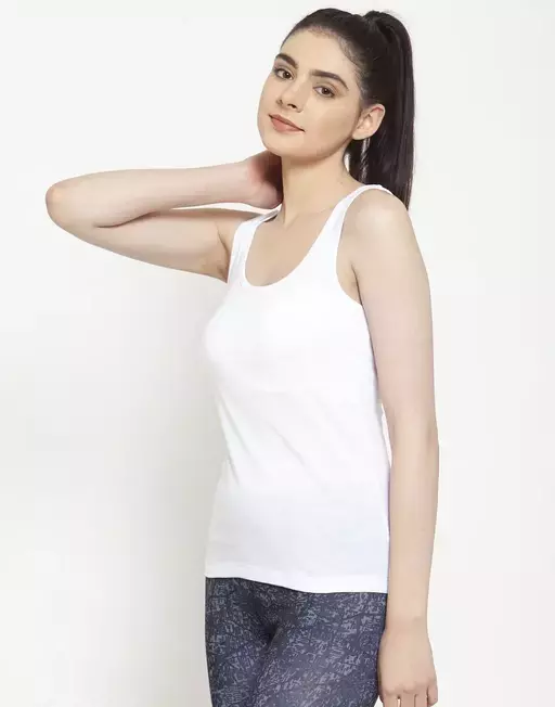 Women Black Cotton Rib U-Neck Tank top