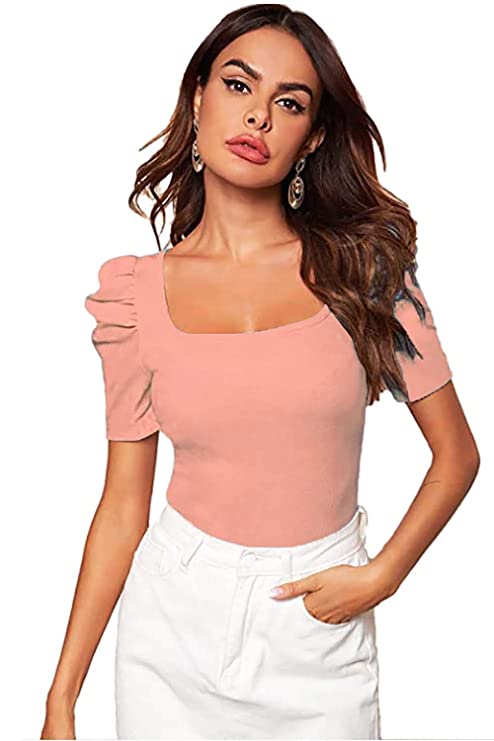 Trendy Puff Sleeve Solid Women Tops