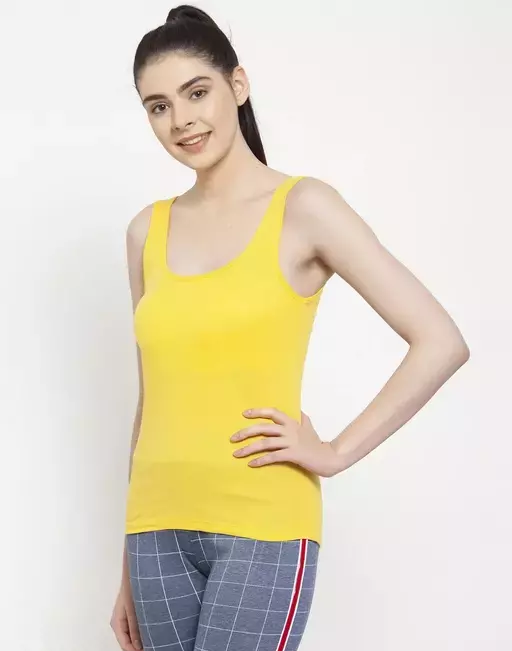 Women Black Cotton Rib U-Neck Tank top