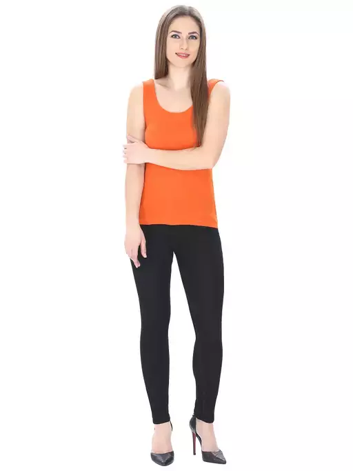 Women Black Cotton Rib U-Neck Tank top