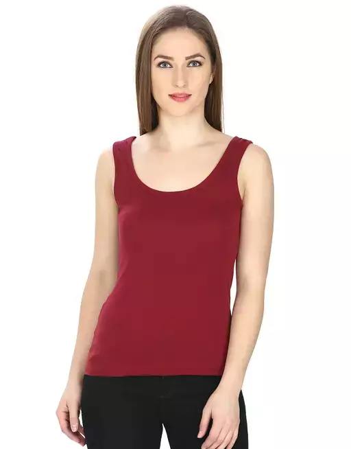 Women Black Cotton Rib U-Neck Tank top