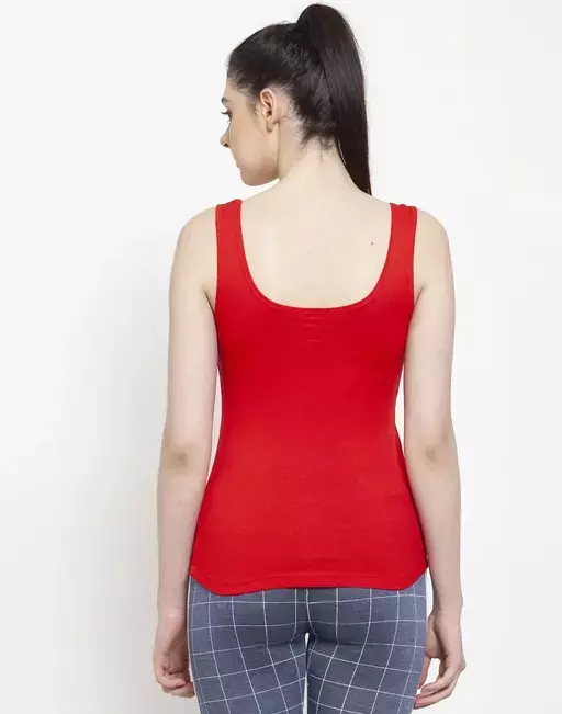 Women Black Cotton Rib U-Neck Tank top