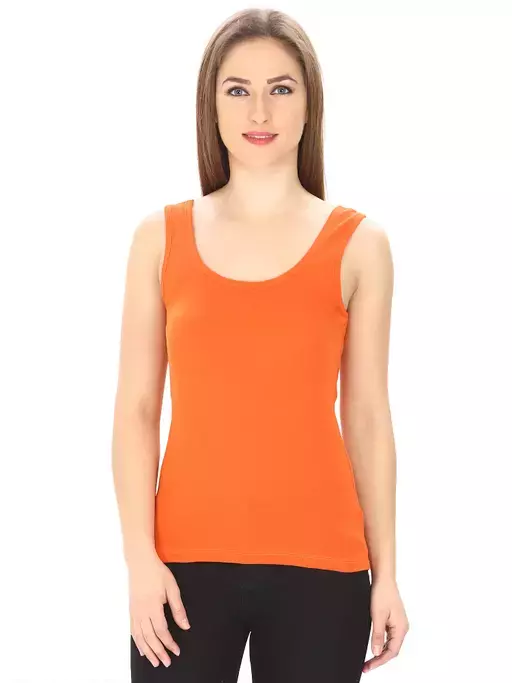 Women Black Cotton Rib U-Neck Tank top
