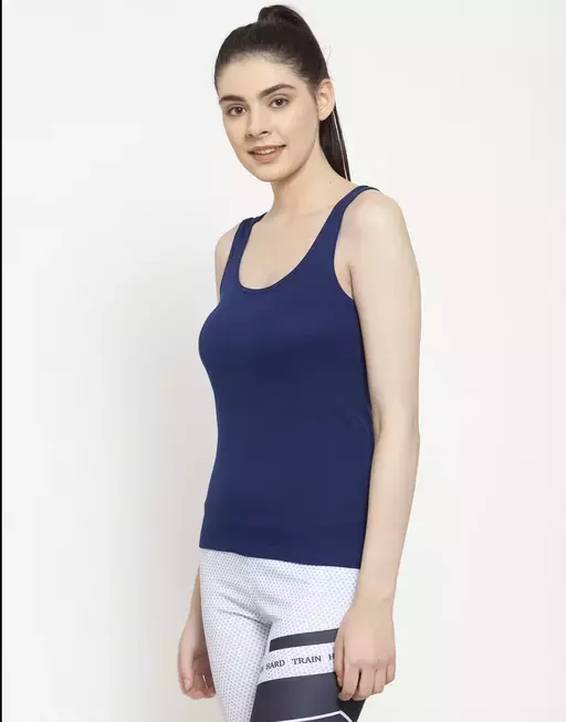 Women Black Cotton Rib U-Neck Tank top