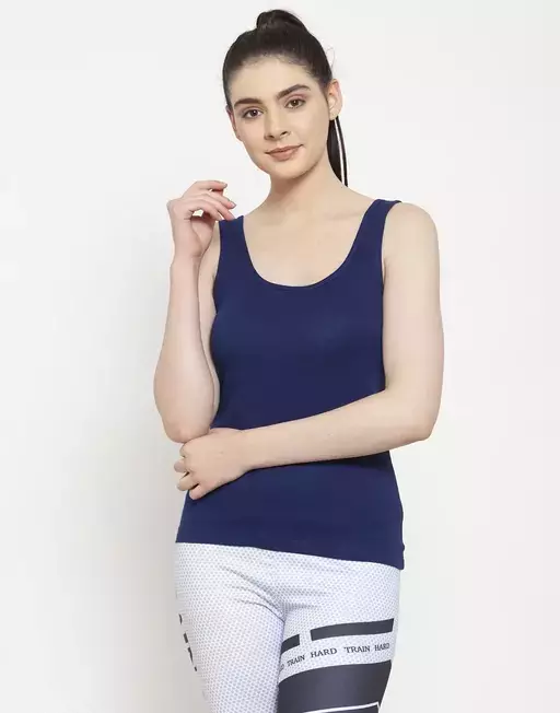 Women Black Cotton Rib U-Neck Tank top