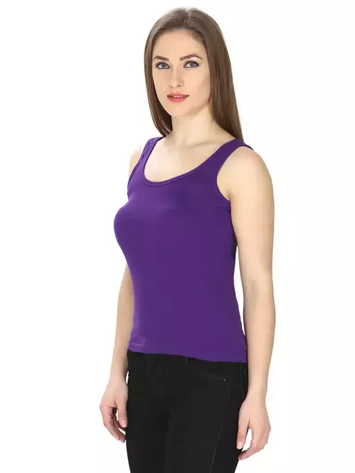 Women Black Cotton Rib U-Neck Tank top
