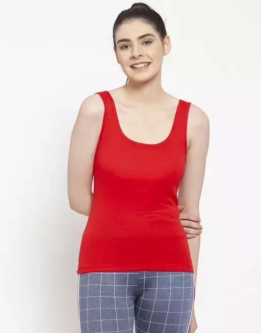 Women Black Cotton Rib U-Neck Tank top