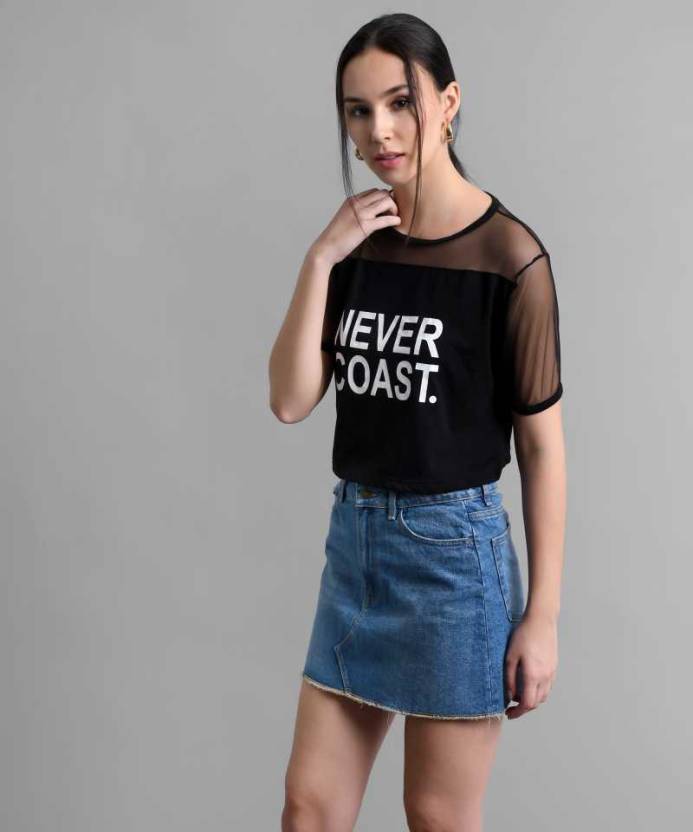 Women Never Coast Casual Printed Black Top