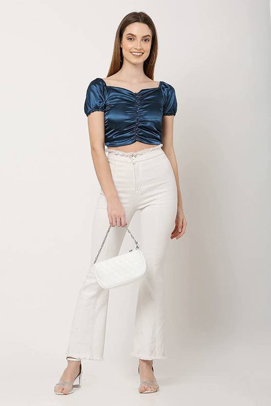 Casual Regular Sleeves Solid Women White Top