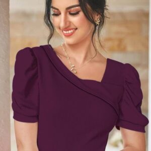 Casual Puff Sleeves Solid Women White Top