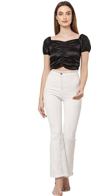 Casual Regular Sleeves Solid Women White Top