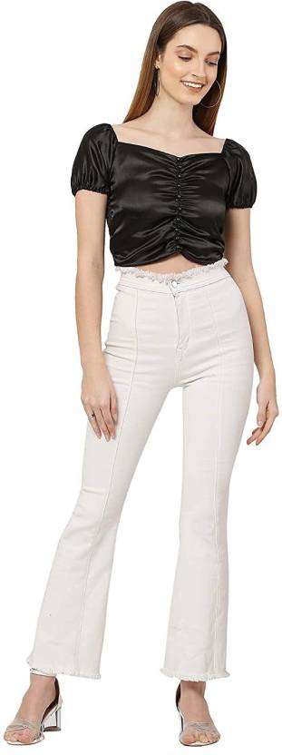 Casual Regular Sleeves Solid Women White Top