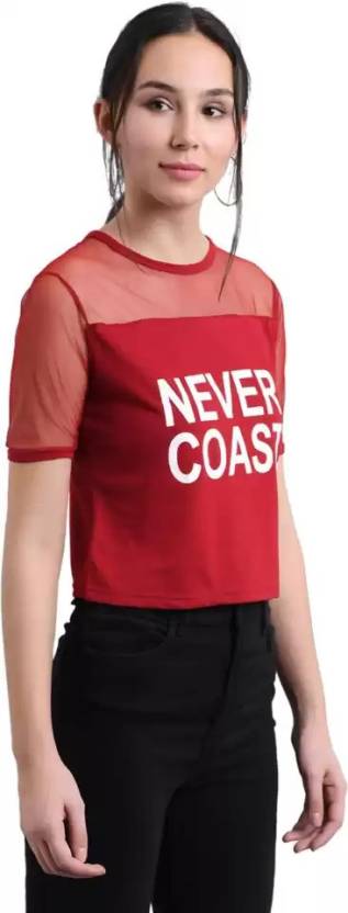 Women Never Coast Casual Printed Black Top