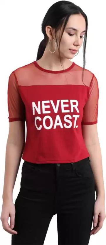 Women Never Coast Casual Printed Black Top